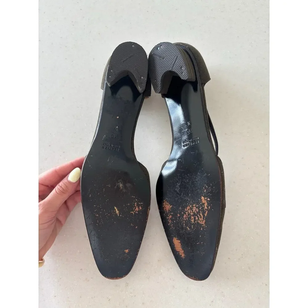 Vintage Yves Saint Laurent YSL Italy Canvas Peep Toe Slingback Heels Brown - Picture 4 of 9